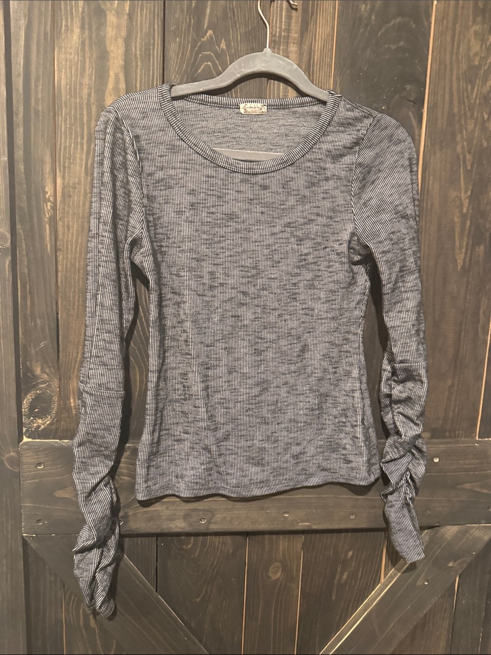 Free People Heather Gray Ribbed Long-Sleeve Top